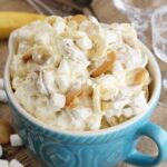 Banana Pudding Fluff in blue bowl