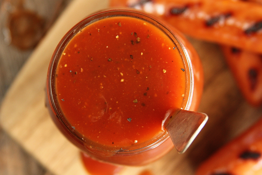 Top view of Coca Cola BBQ Sauce in canning jar