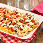 Buffalo Chicken Fries served in red and white dish