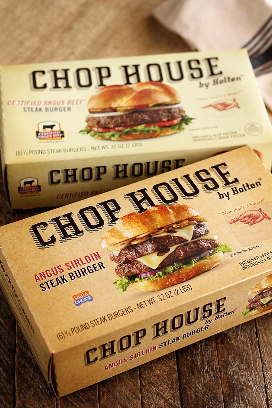 Packages of Steak Burger fresh patties