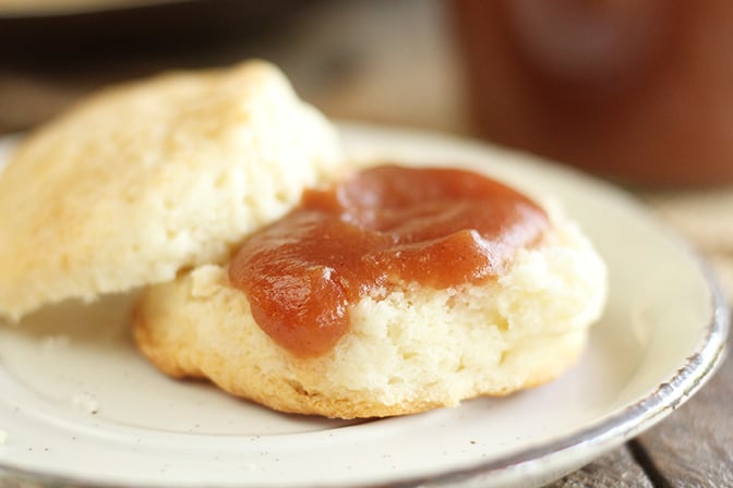 Slow Cooker Apple Butter on a biscuit