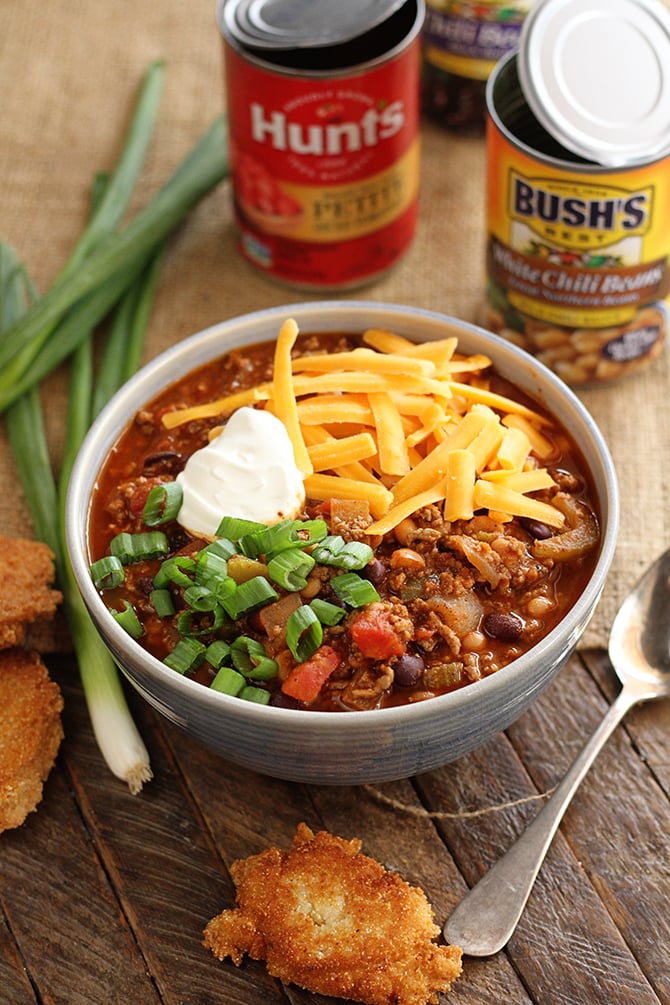 Bloody Mary Chili with ingredients in background