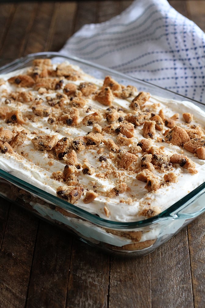 Milk and Cookies Icebox Cake in baking pan