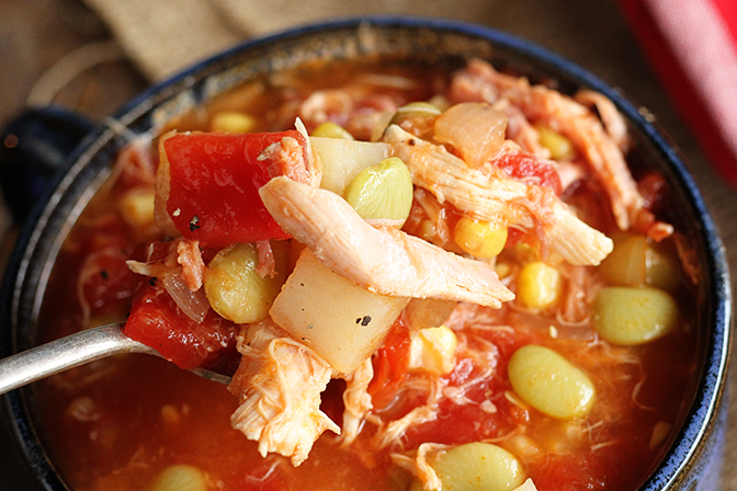 Shortcut BBQ Stew being served with spoon