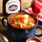 Shortcut BBQ Stew with BBQ Sauce in background