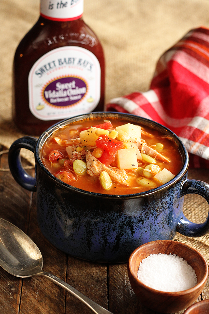 Shortcut BBQ Stew with BBQ Sauce in background