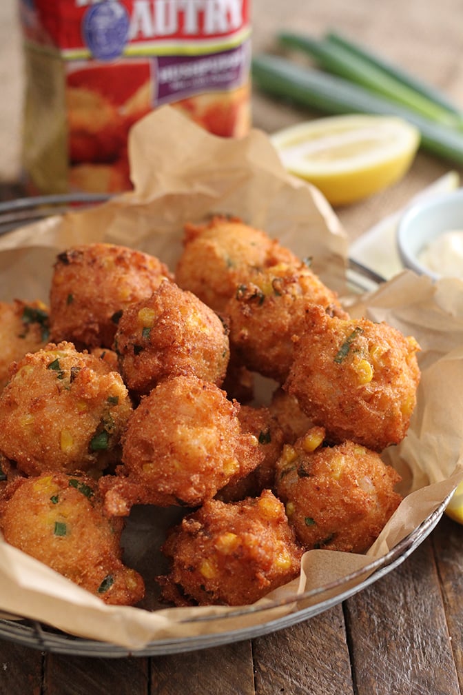 Shrimp and Corn Fritters in serving bowl