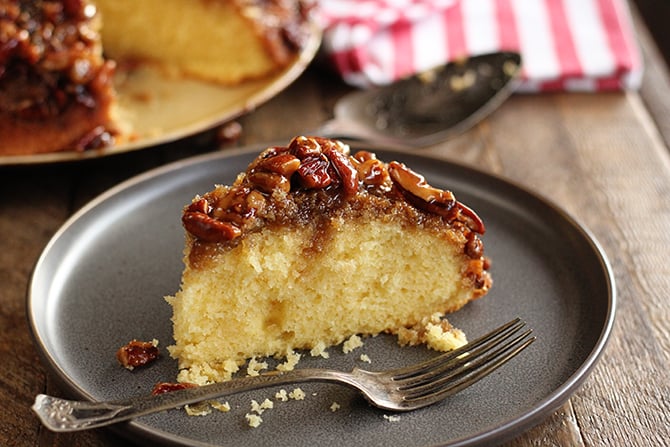 Photo sliced Caramel Pecan Upside Down Cake