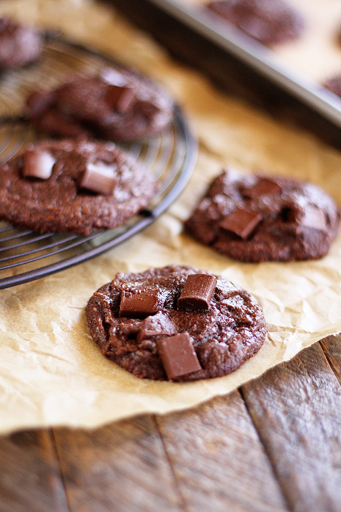 Fudgy Brownie Cookies on brown paper close photo