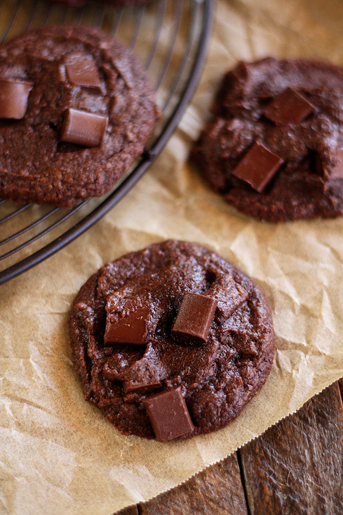 Fudgy Brownie Cookies on brown paper