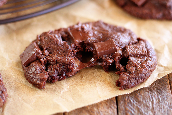 Fudgy Brownie Cookie with bite missing a bite