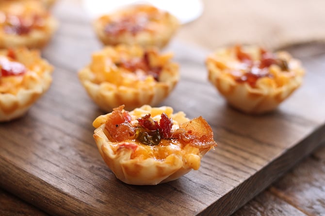 Pimento Cheese Bites on Wooden serving board