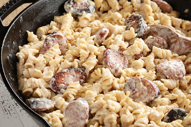 Weeknight Sausage Alfredo view from above