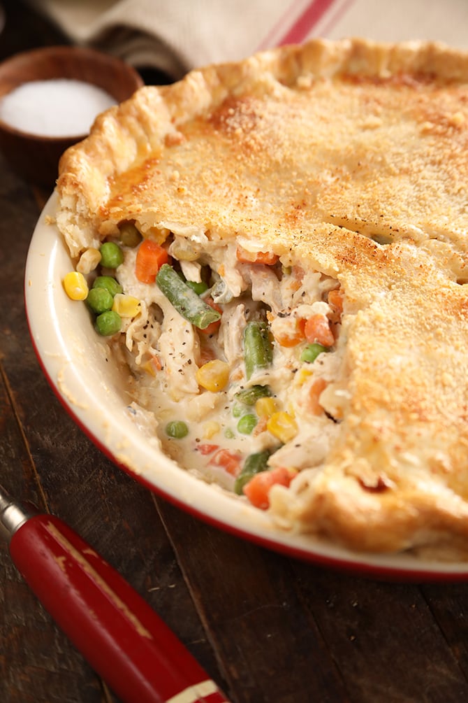 Alfredo Chicken Pot Pie with serving missing
