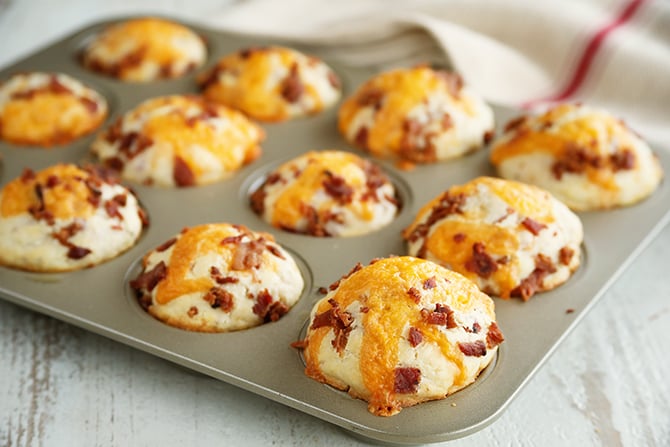 Bacon Cheddar Biscuits in muffin pan