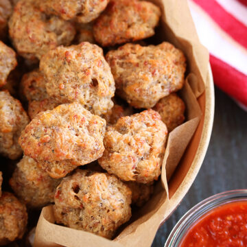 Pizza Sausage Balls in serving bowl