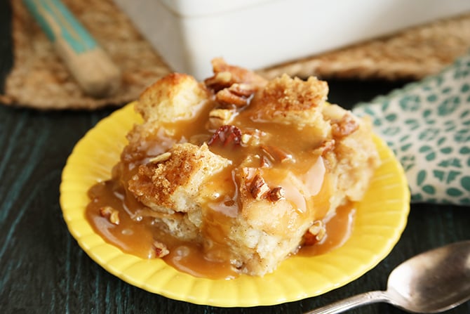 Humming Bird Bread Pudding served in yellow dish