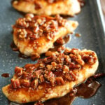Honey Garlic Pecan chicken on baking pan