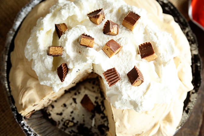 Peanut Butter Cup Pie with slice missing