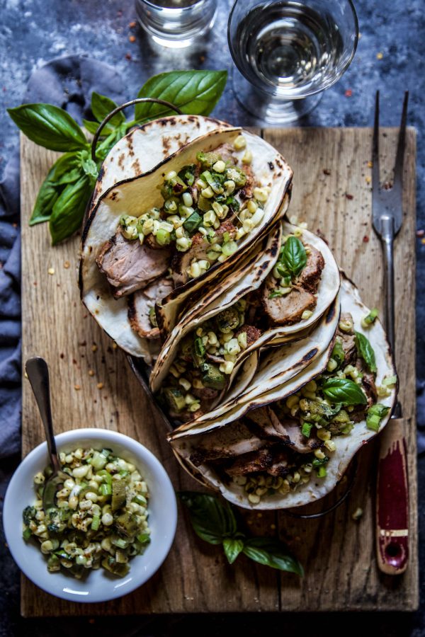Grilled pork tenderloin in taco shells