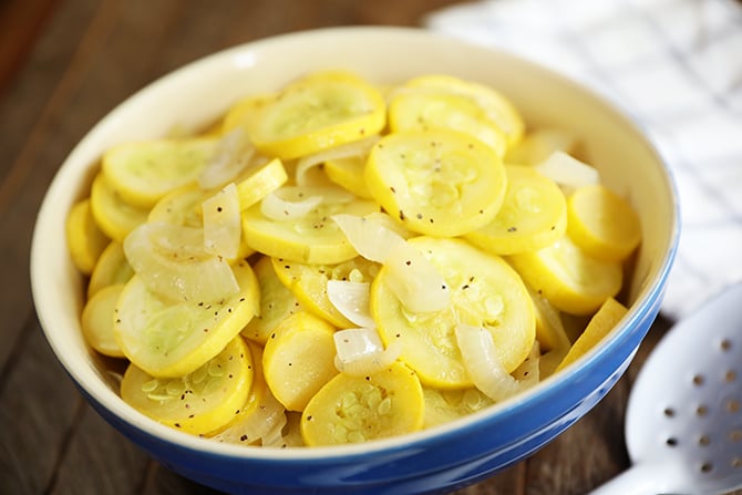 Old School Squash and Onions with serving spoon
