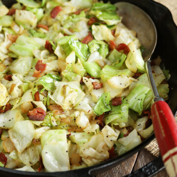 Southern fried cabbage in cast iron skillet