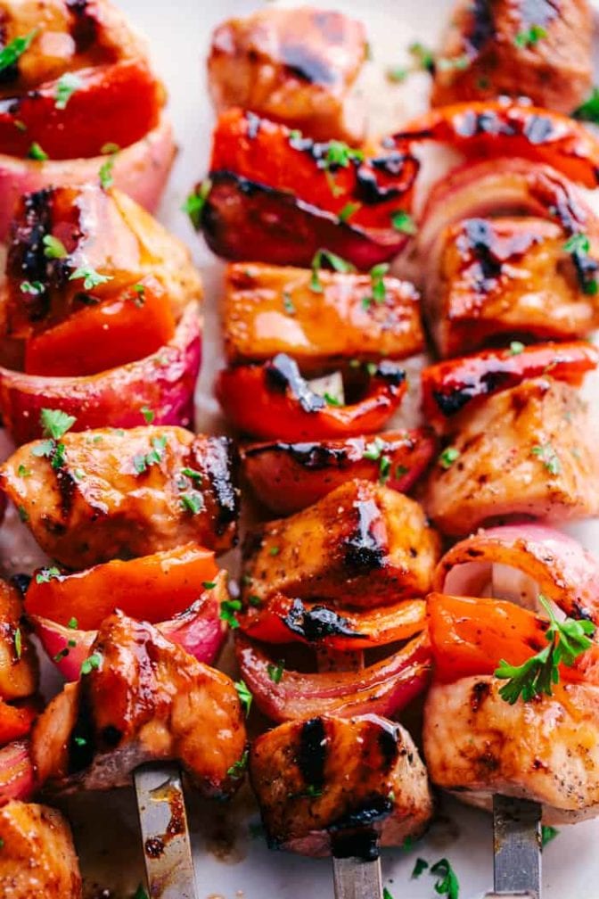 Cooked sweet and sour pork kobobs