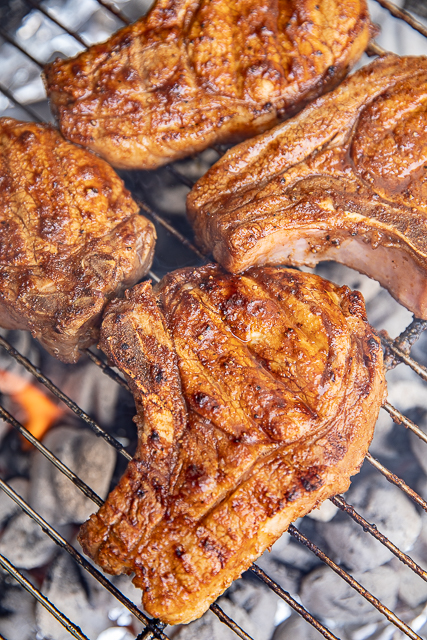 Steak house pork chops on grill