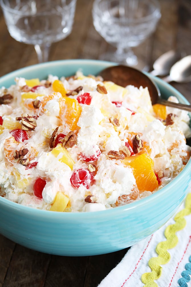 Ambrosia in serving bowl close photo