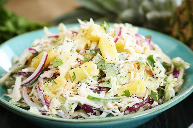 Pineapple slaw in serving bowl