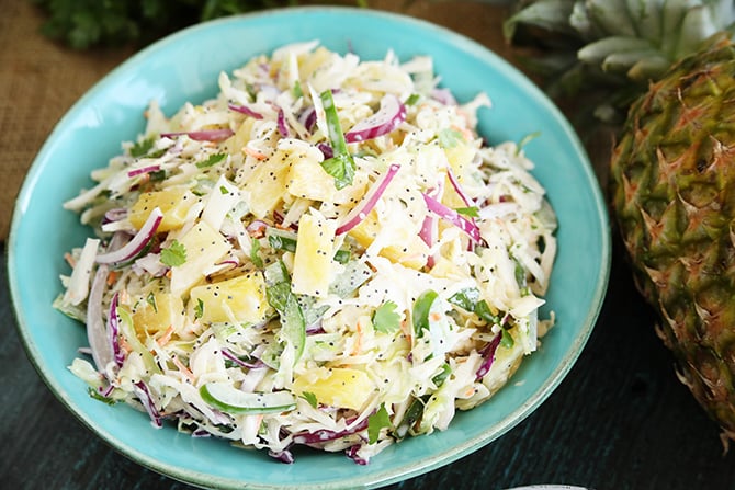 Pineapple slaw in serving bowl