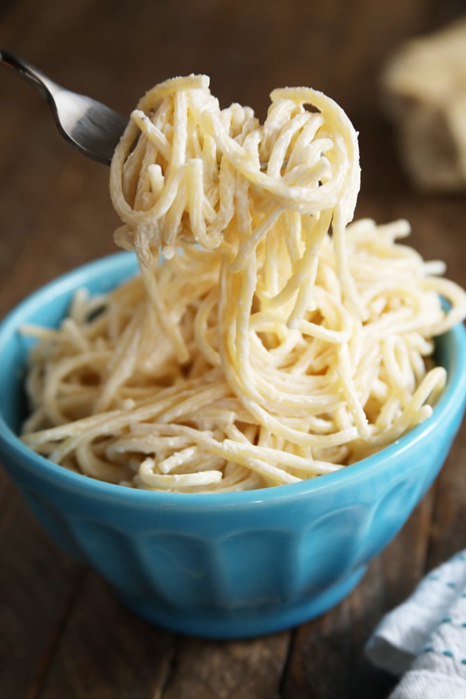 Cream Cheese Noodles served on fork