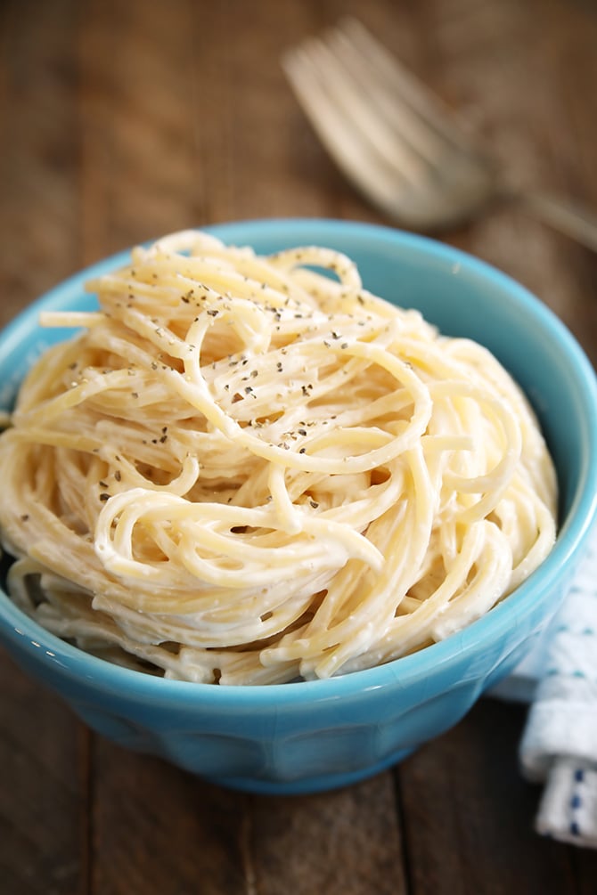 Cream Cheese Noodles served in bowl