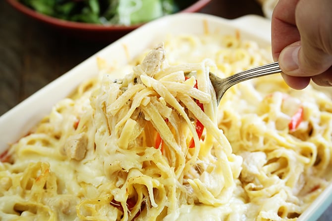 Ultimate Baked Alfredo being served