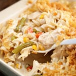 Family Favorite Chicken Noodle Casserole in baking dish