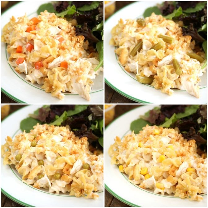 Picky eaters at home? Then try this Family Favorite Chicken Noodle Casserole on for size!  This easy casserole allows each family member to pick their favorite single-serving @LibbysTable Vegetable Cup to mix right in to their serving of casserole - that way everyone gets exactly what they like! #sponsored #chicken #noodle #casserole #weeknight