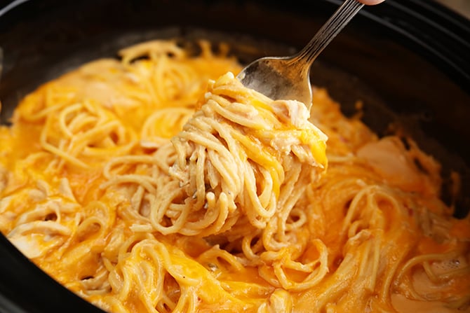 Crock Pot Chicken Spaghetti in crock pot