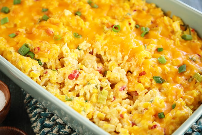 Ultimate Cheesy Corn and Rice Casserole close photo
