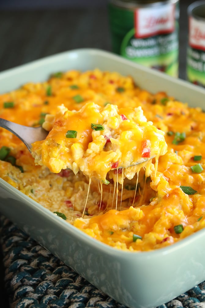 Ultimate Cheesy Corn and Rice being served closer shot