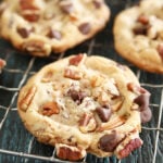 Chocolate Chip Toffee Pecan Cookies on cooling rack.