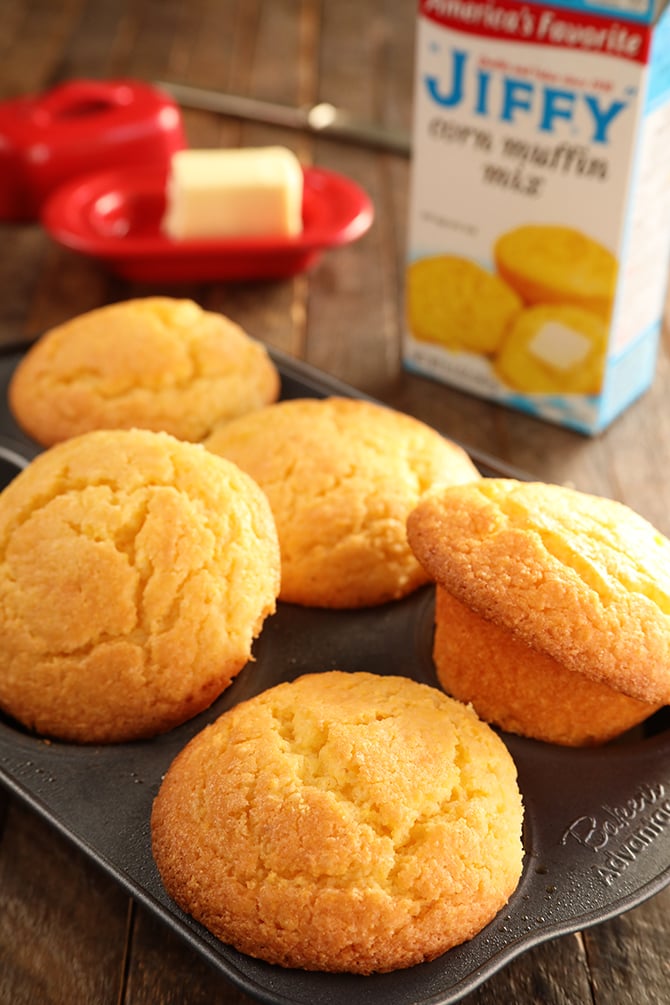 Jazzed up Jiffy Cornbread in muffin pan