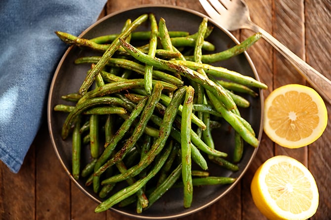 Roasted Green Beans with lemon on side