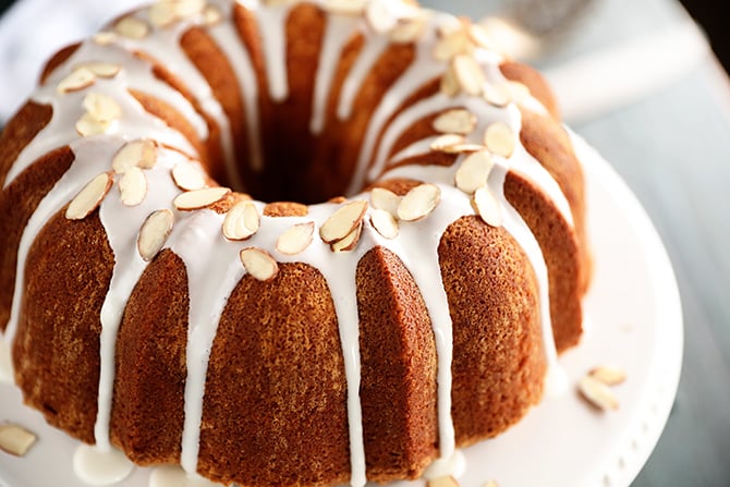 Almond Pound Cake with glaze and Almonds