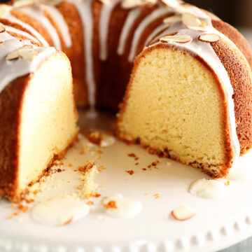Almond Pound Cake with slices missing