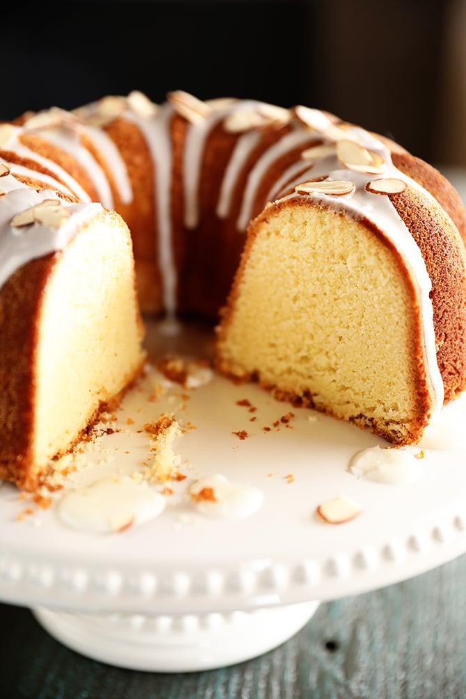 Almond Pound Cake with slices missing
