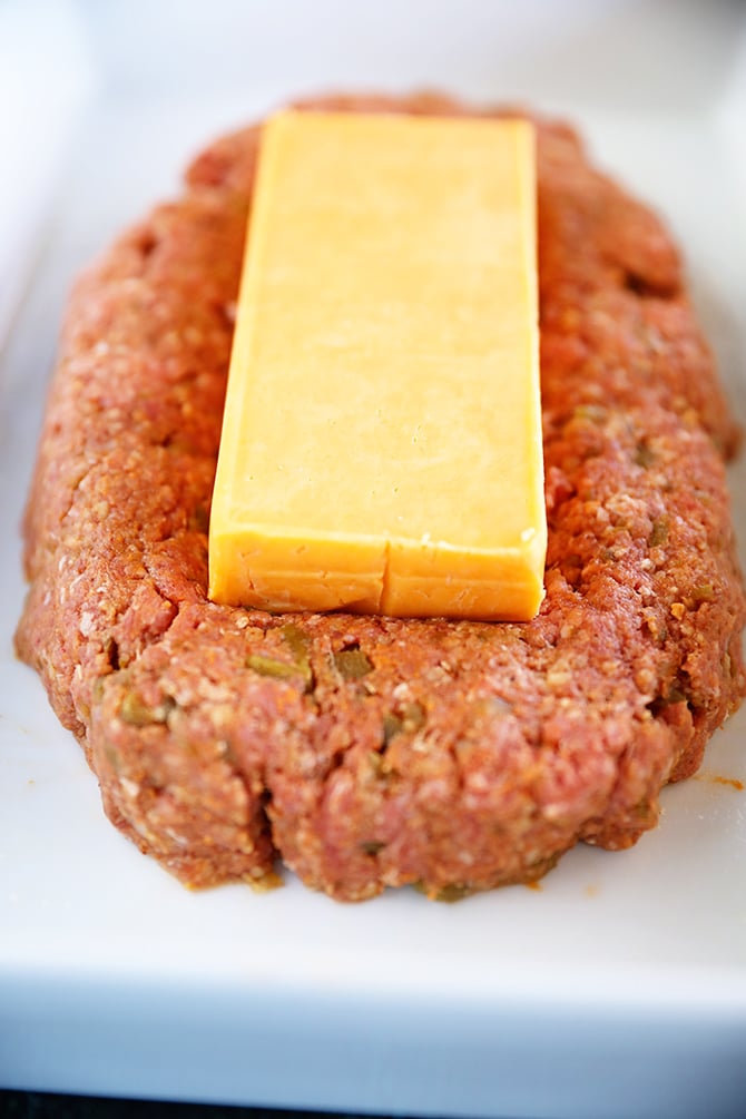 Cheese on top of raw meatloaf