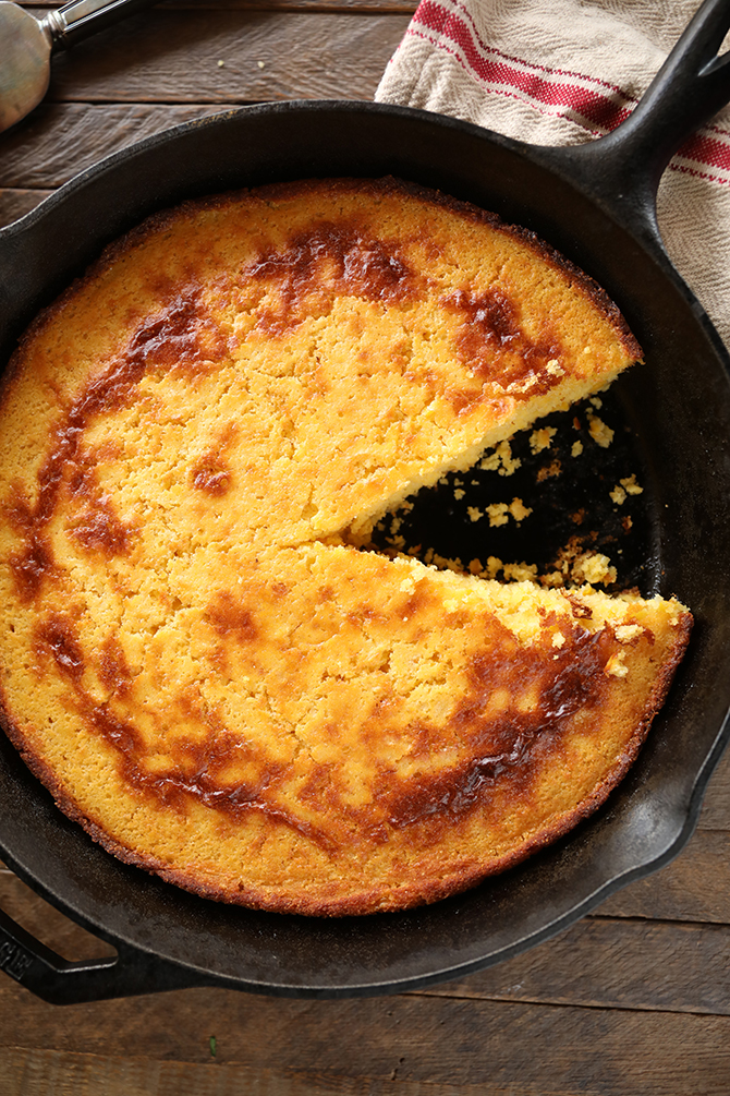 Creamed Cornbread with slice missing