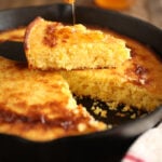 Sliced Creamed Cornbread with honey