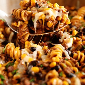 One Pan Taco Pasta served with spoon