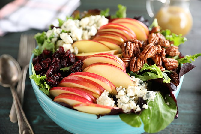 Apple Pecan salad with spoon